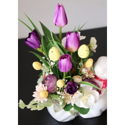 STROIK WIOSNA Ceramiczny BIAŁY ZAJĄC z kwiatami odc. FIOLET BIEL